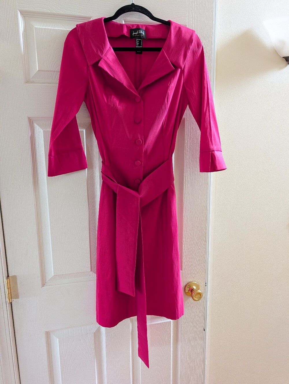 Joseph Ribkoff Bright Fuchsia Button-Front Midi Dress with Self Tie